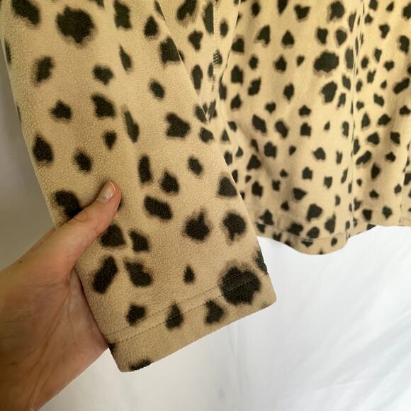 Lands' End Cheetah print tan black women's size L T quarter zip sweater fleece - Picture 5 of 8